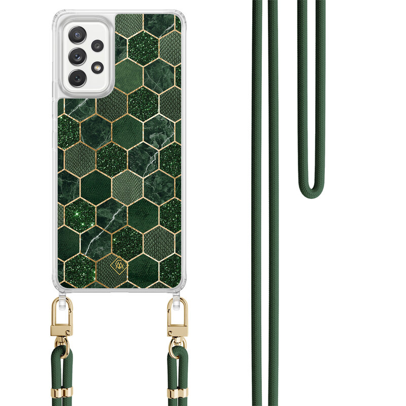 Casimoda Samsung Galaxy A52(s) hoesje met groen koord - Kubus groen
