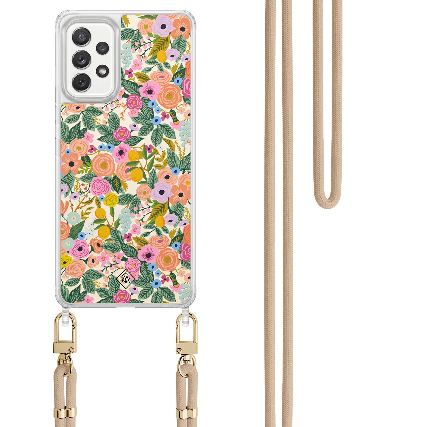 Samsung Galaxy A52(s) hoesje met beige koord - Pink garden