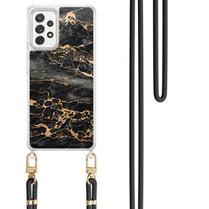 Casimoda Samsung Galaxy A52(s) hoesje met zwart koord - Marmer grijs brons