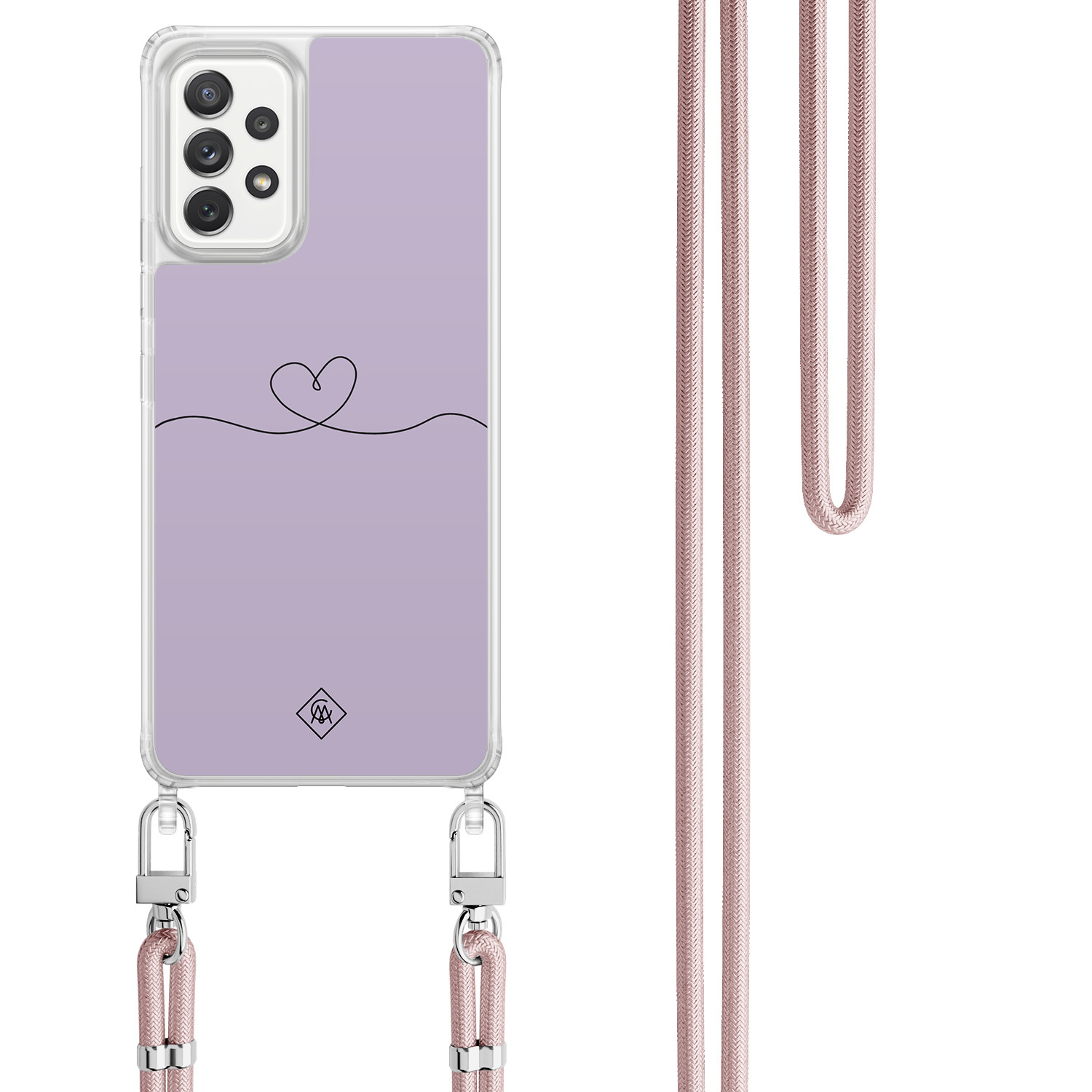 Samsung Galaxy A52(s) hoesje met rosegoud koord - Hart lila