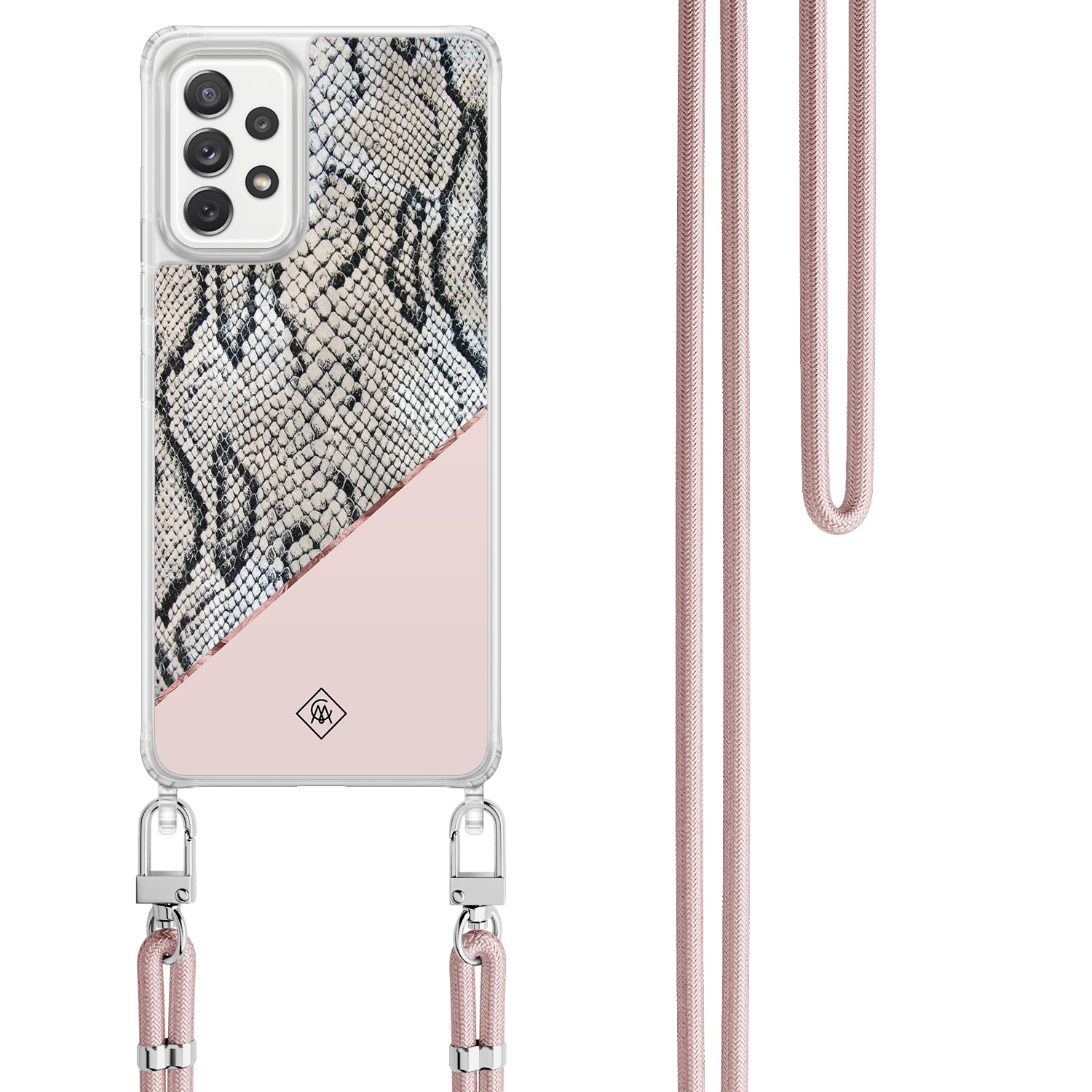 Samsung Galaxy A52(s) hoesje met rosegoud koord - Snake print