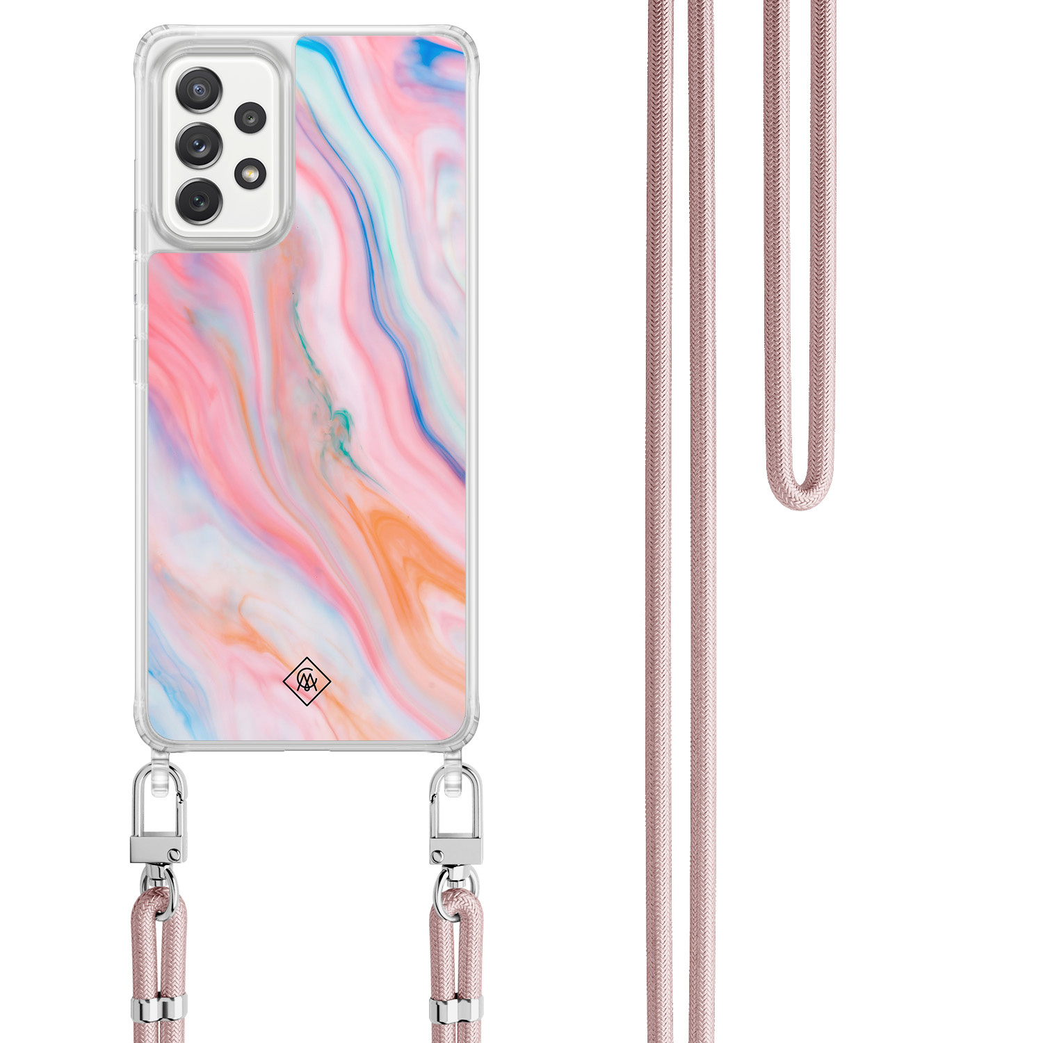 Samsung Galaxy A52(s) hoesje met rosegoud koord - Pink glam