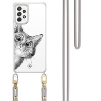 Casimoda Samsung Galaxy A52(s) hoesje met grijs koord - Peekaboo kat