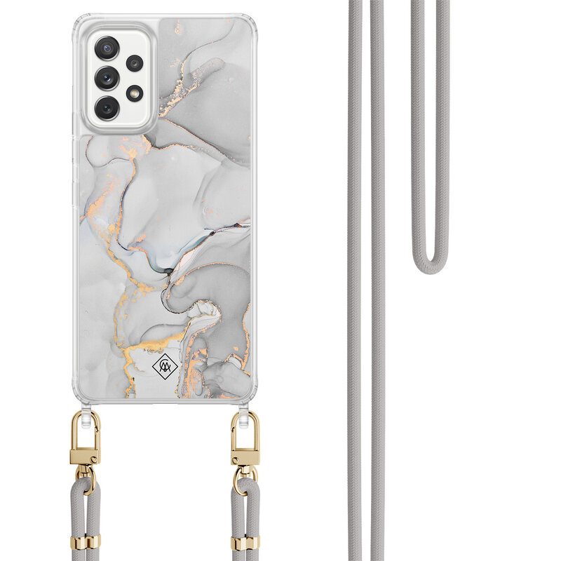 Casimoda Samsung Galaxy A52(s) hoesje met grijs koord - Marmer grijs
