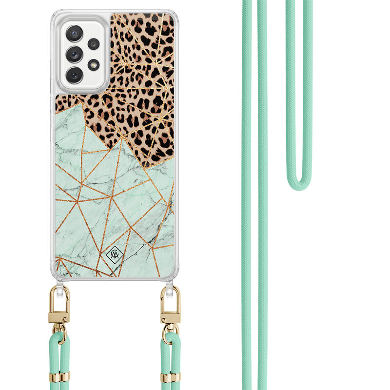 Casimoda Samsung Galaxy A52(s) hoesje met mint koord - Luipaard marmer mint
