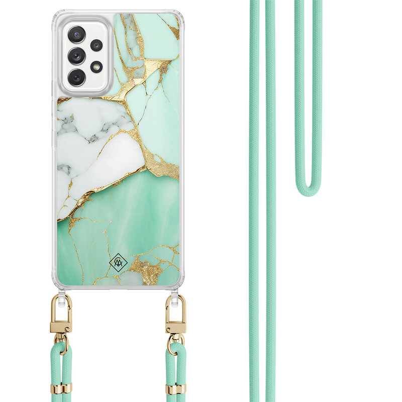 Casimoda Samsung Galaxy A52(s) hoesje met mint koord - Marmer mintgroen