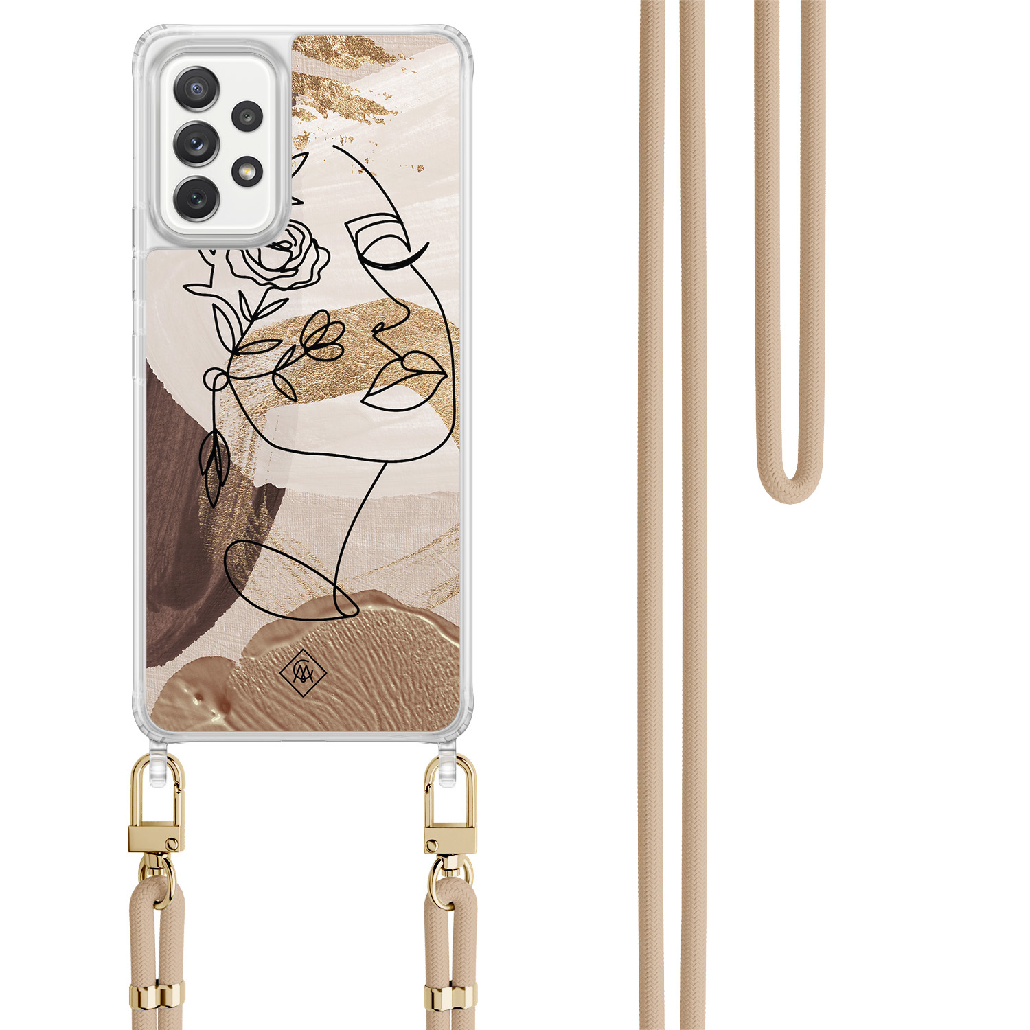 Samsung Galaxy A52(s) hoesje met beige koord - Abstract gezicht bruin