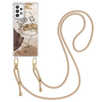 Casimoda Samsung Galaxy A52(s) hoesje met beige koord - Abstract gezicht bruin