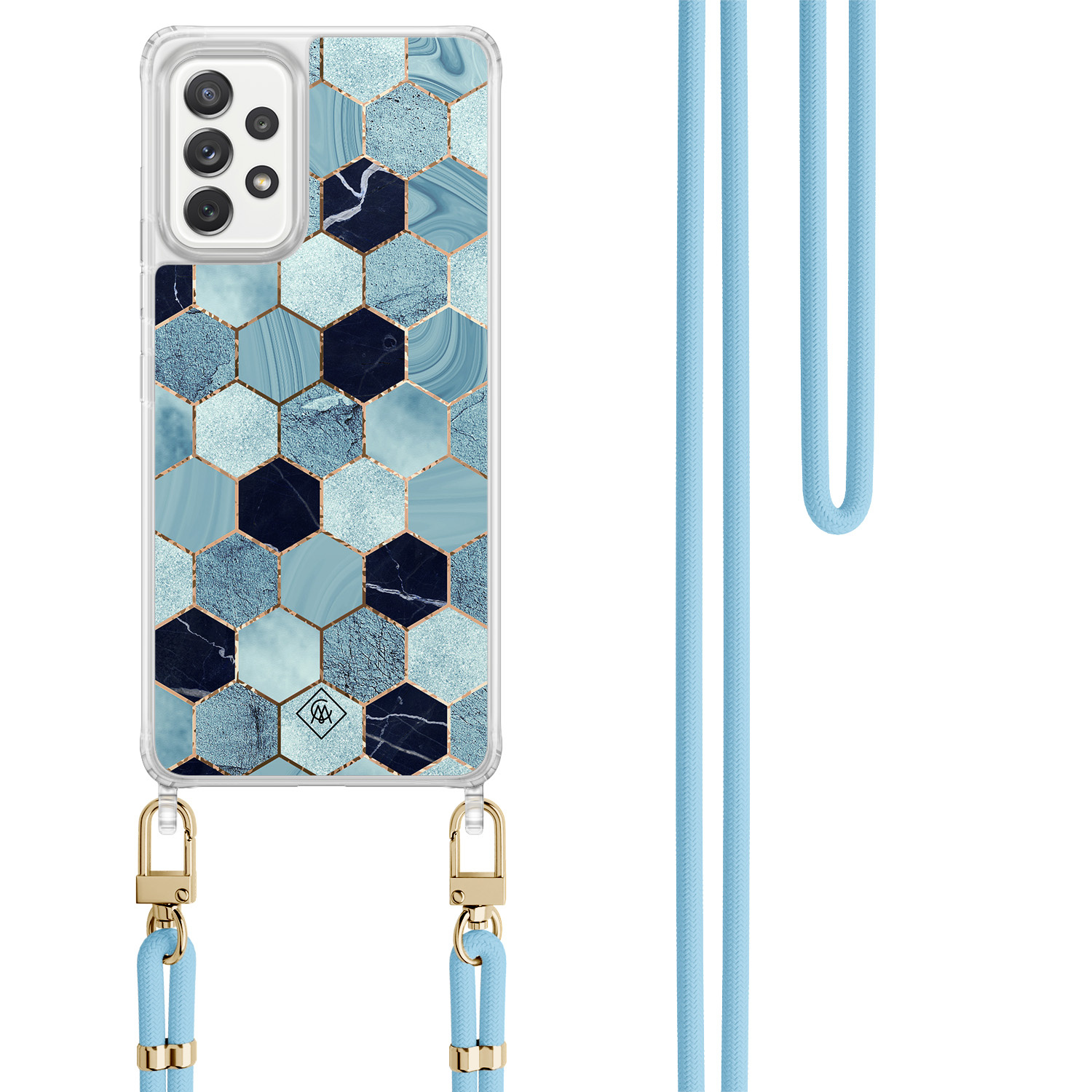 Samsung Galaxy A52(s) hoesje met blauw koord - Blue cubes