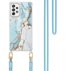 Casimoda Samsung Galaxy A52(s) hoesje met blauw koord - Marmer lichtblauw