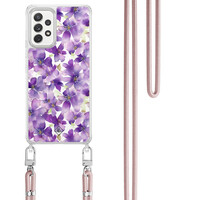 Casimoda Samsung Galaxy A52(s) hoesje met rosegoud koord - Floral violet