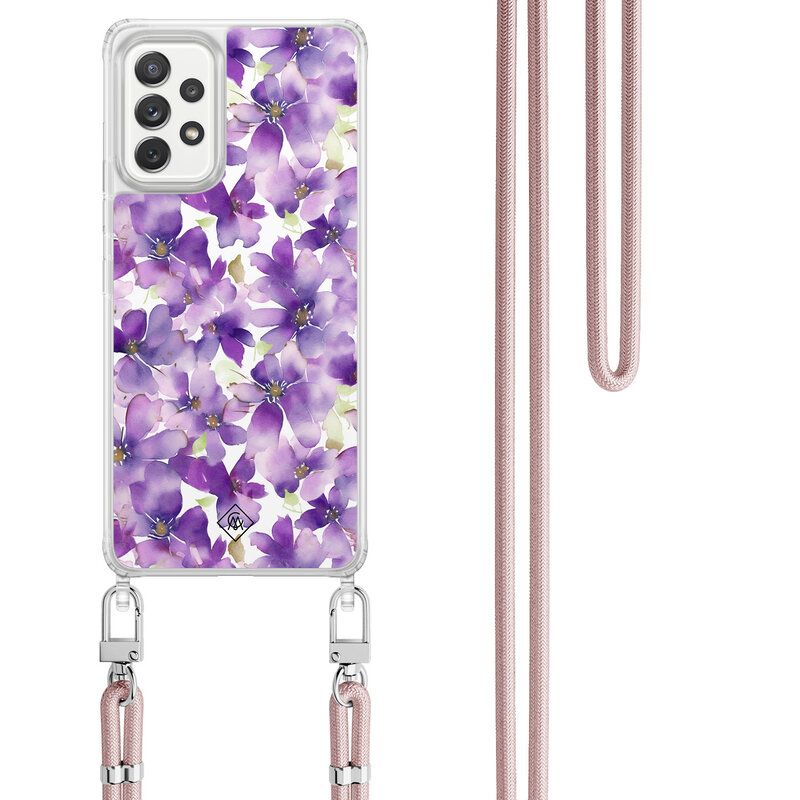 Casimoda Samsung Galaxy A52(s) hoesje met rosegoud koord - Floral violet