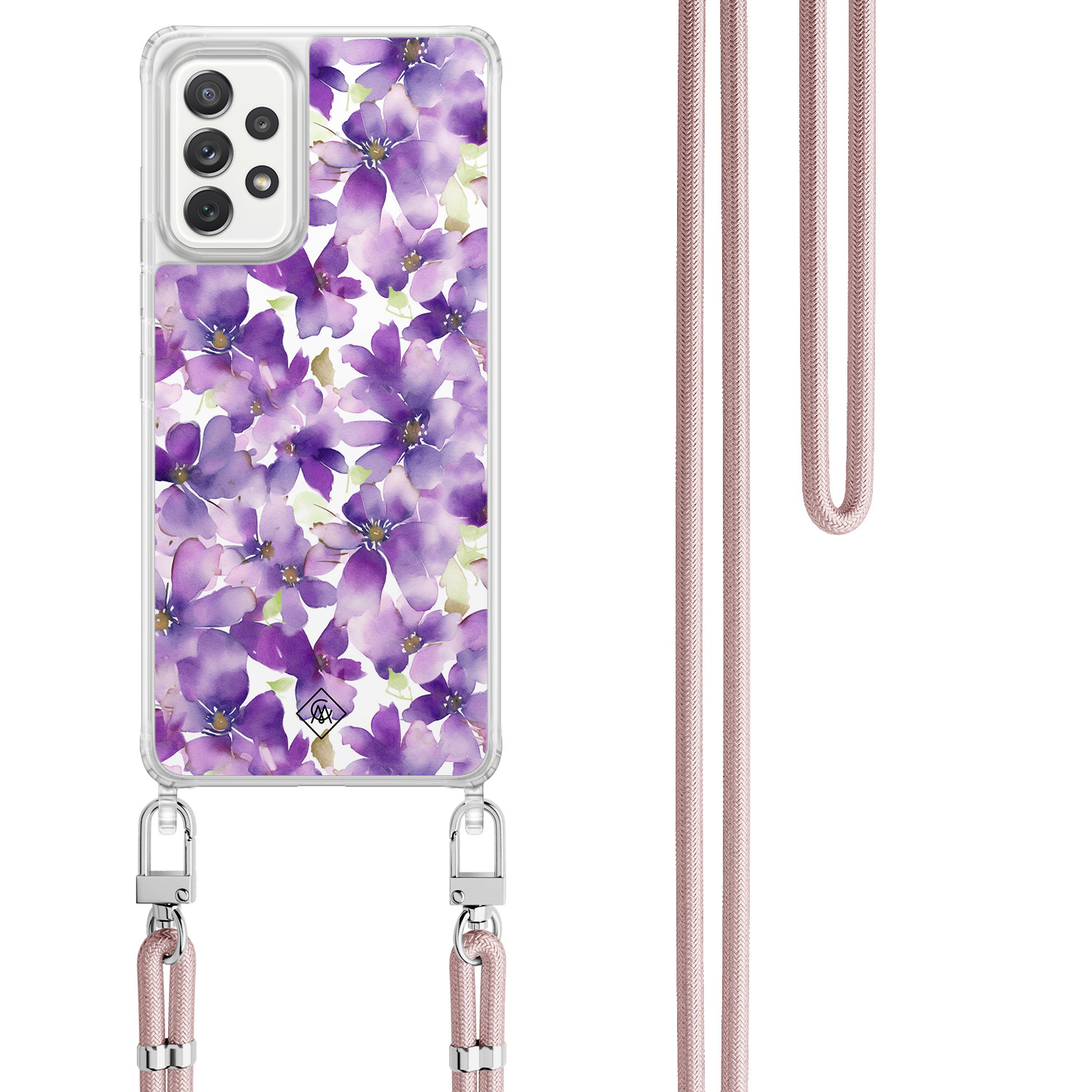 Samsung Galaxy A52(s) hoesje met rosegoud koord - Floral violet