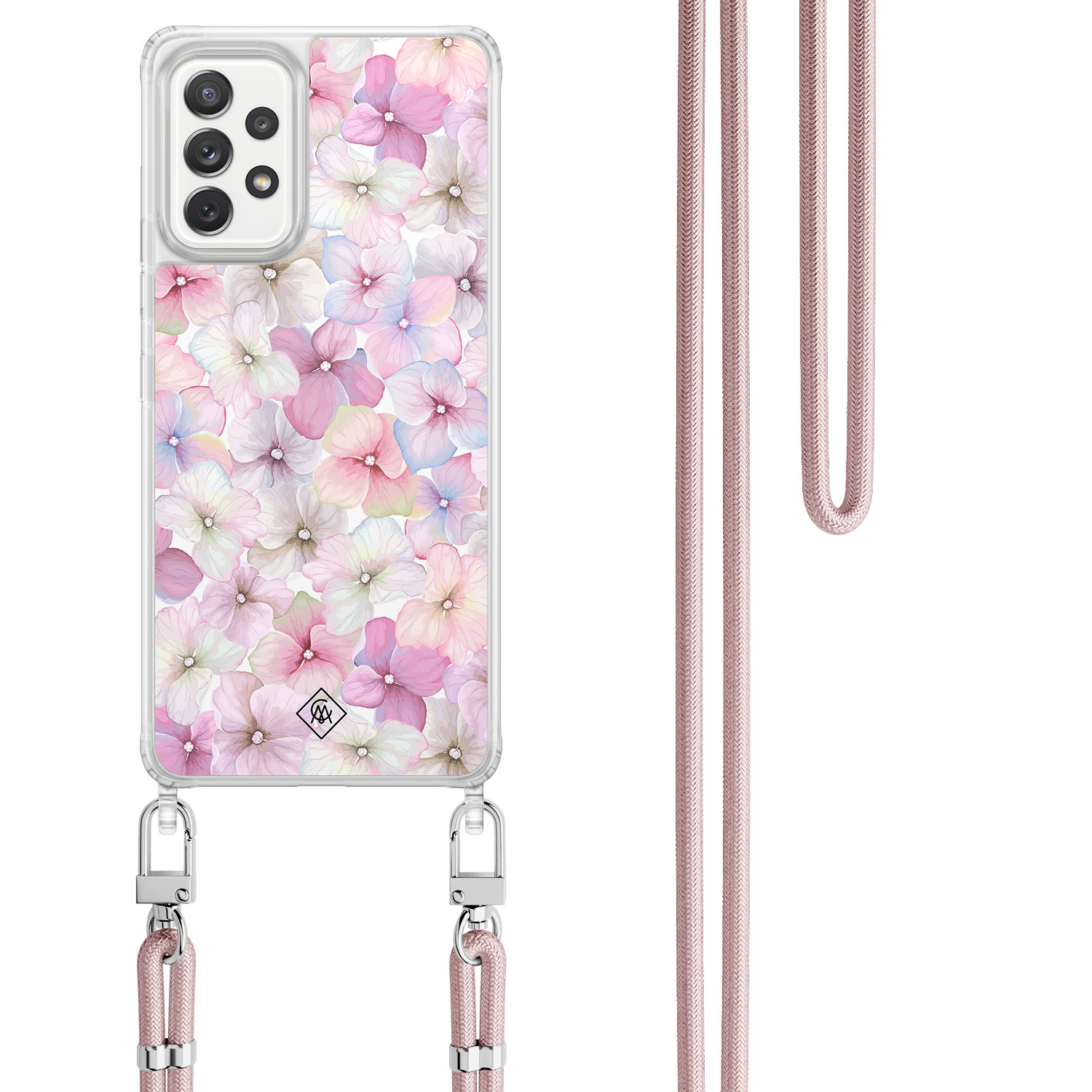 Samsung Galaxy A52(s) hoesje met rosegoud koord - Hortensia