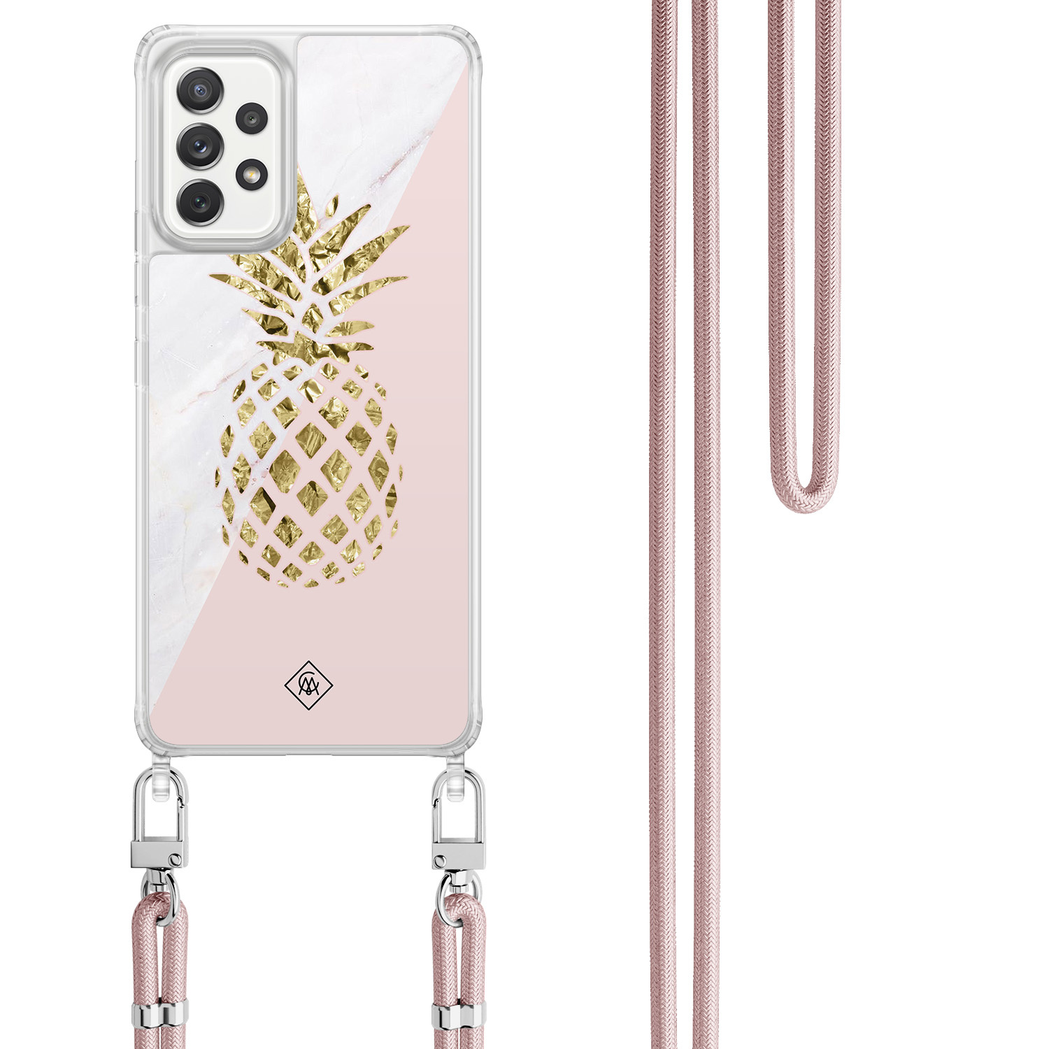 Samsung Galaxy A52(s) hoesje met rosegoud koord - Ananas