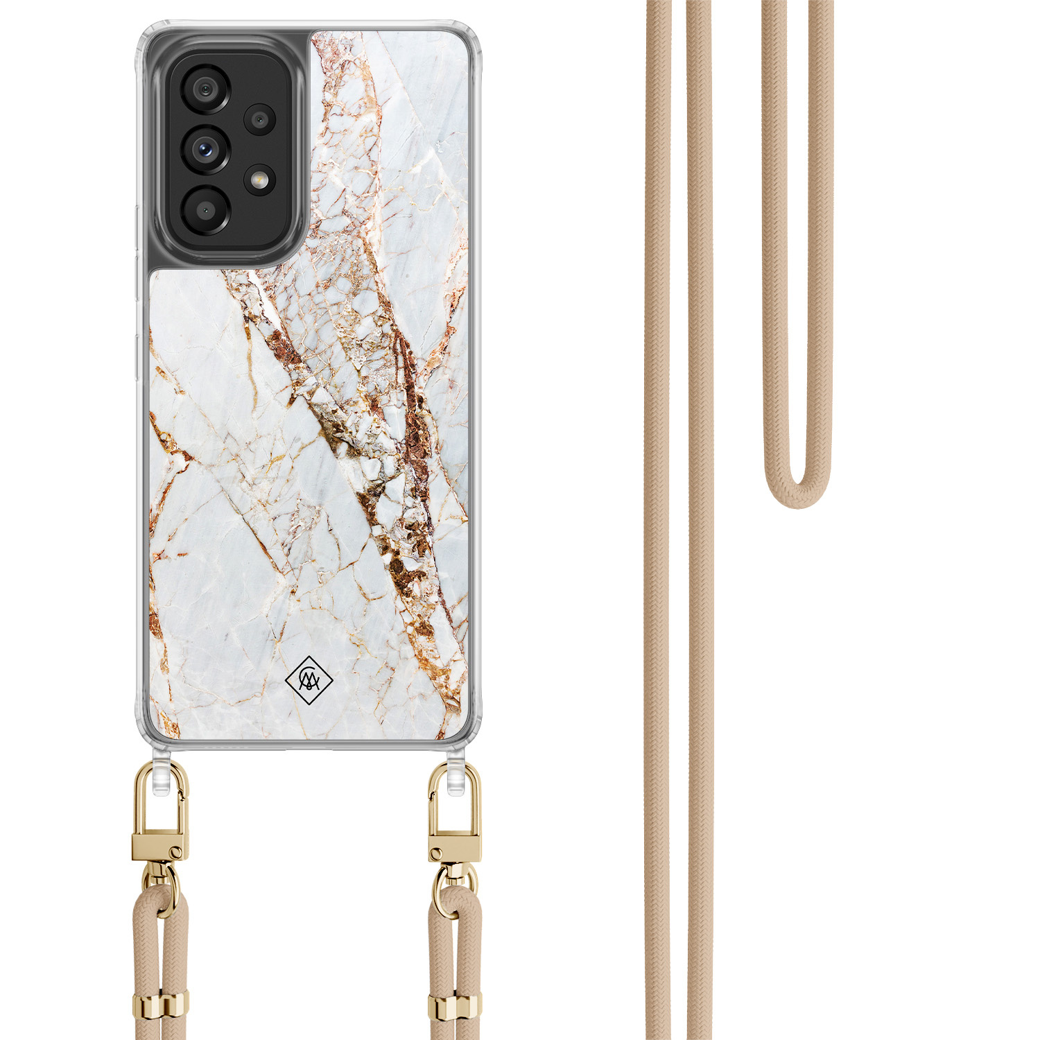 Samsung Galaxy A53 hoesje met beige koord Marmer goud