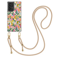 Casimoda Samsung Galaxy A53 hoesje met beige koord - Pink garden