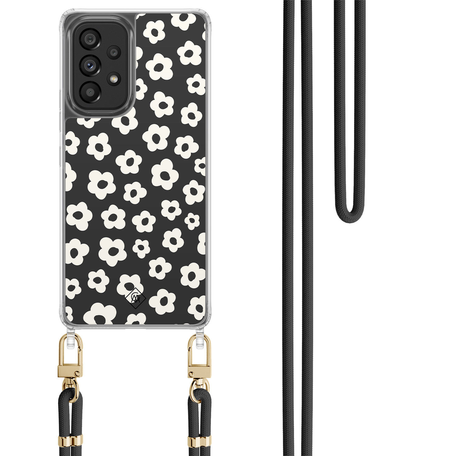 Samsung Galaxy A53 hoesje met zwart koord Retro bloempjes