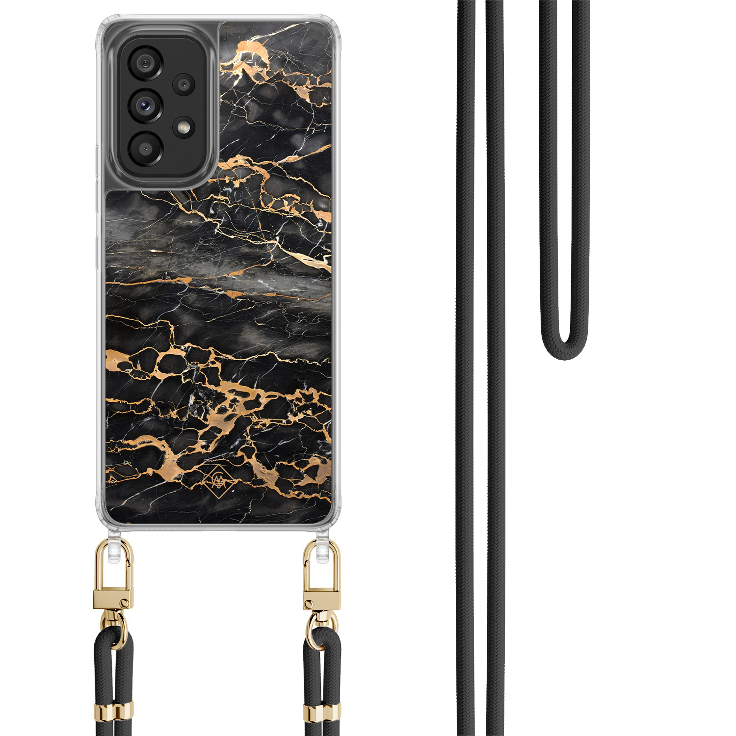 Samsung Galaxy A53 hoesje met zwart koord Marmer grijs brons