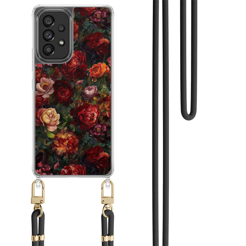 Casimoda Samsung Galaxy A53 hoesje met zwart koord - Floral red garden