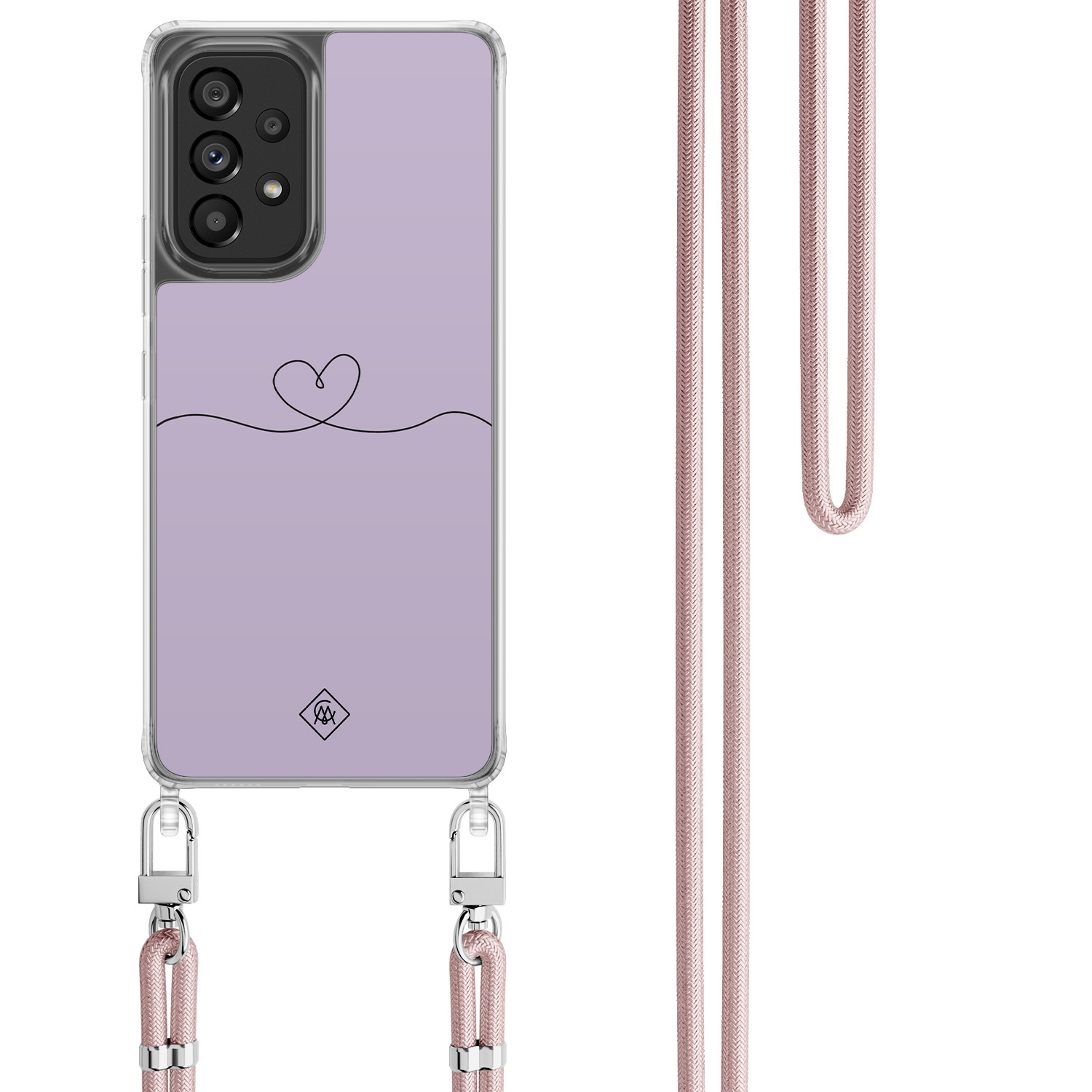 Samsung Galaxy A53 hoesje met rosegoud koord Hart lila