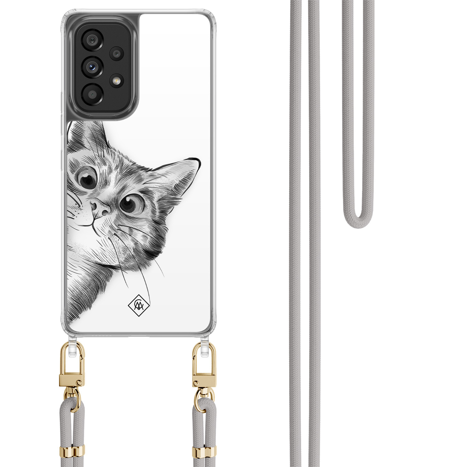 Samsung Galaxy A53 hoesje met grijs koord Peekaboo kat