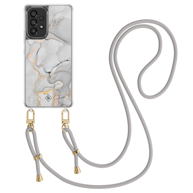 Casimoda Samsung Galaxy A53 hoesje met grijs koord - Marmer grijs