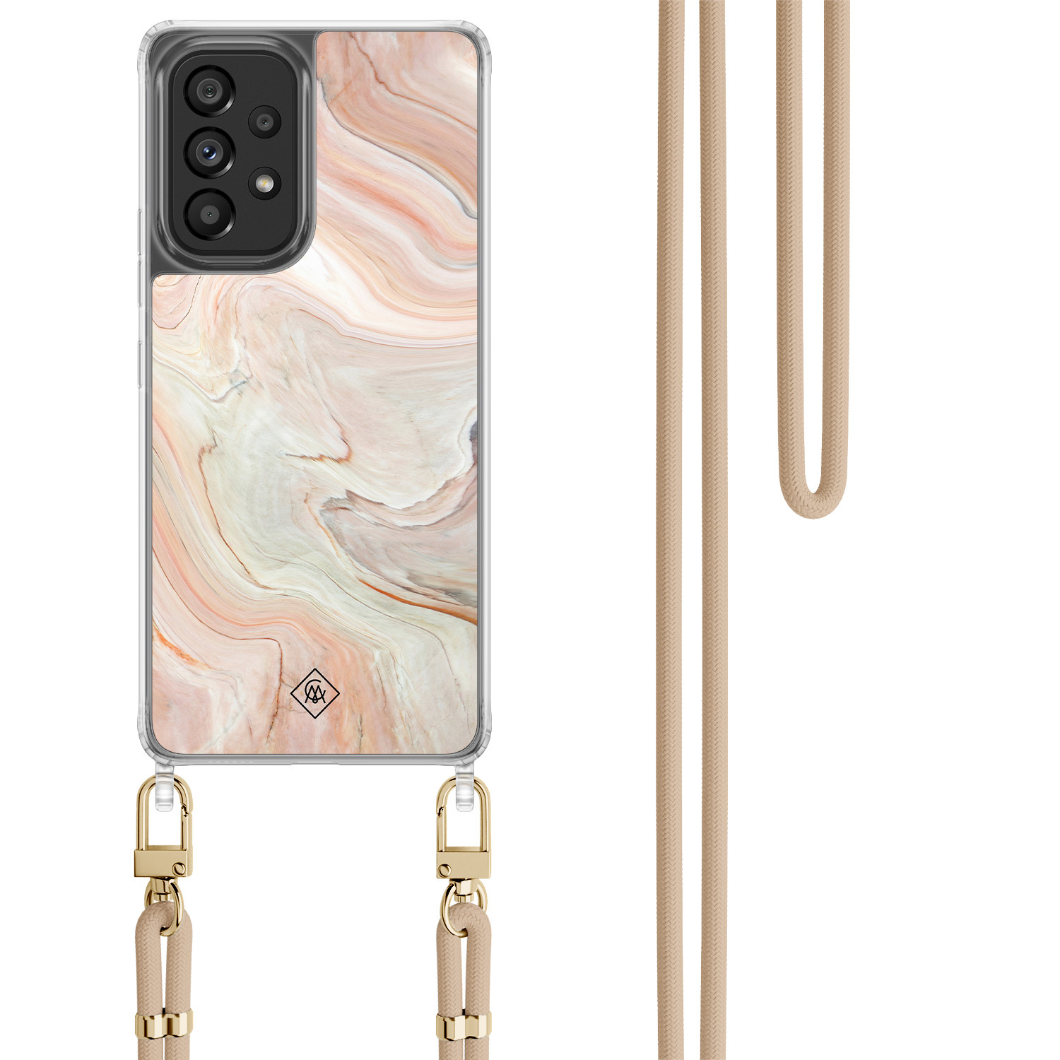Samsung Galaxy A53 hoesje met beige koord Marmer waves