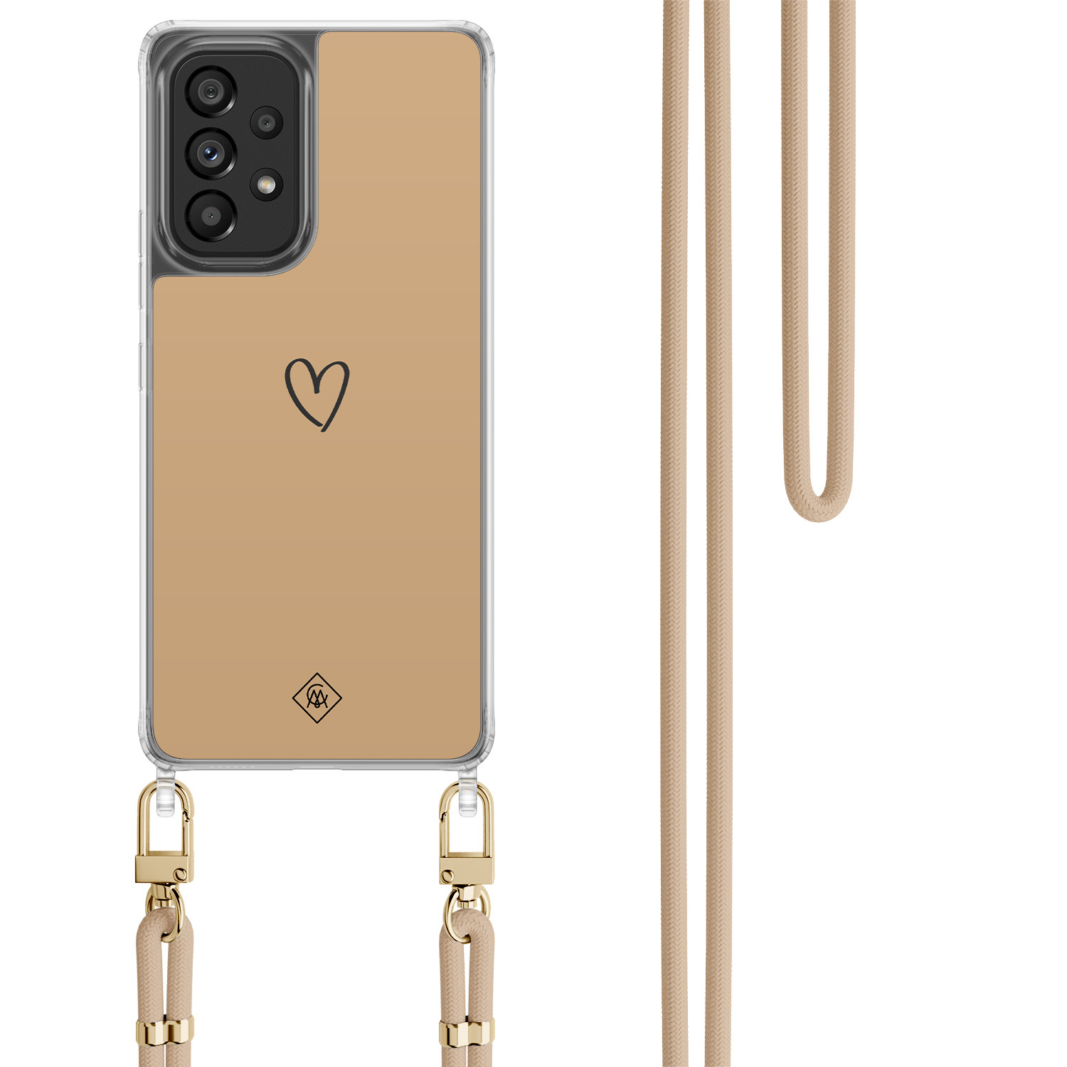 Samsung Galaxy A53 hoesje met beige koord Hart bruin