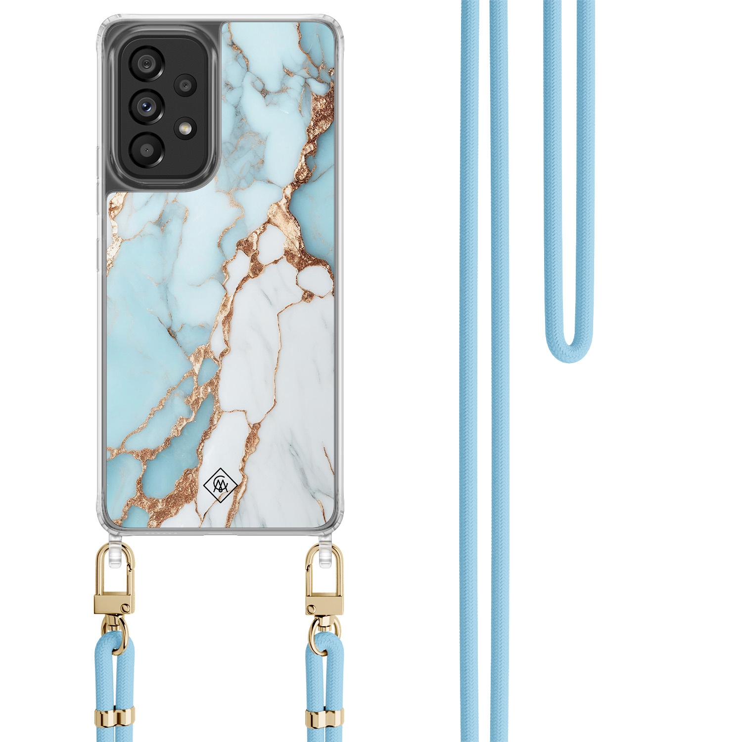 Samsung Galaxy A53 hoesje met blauw koord Marmer lichtblauw