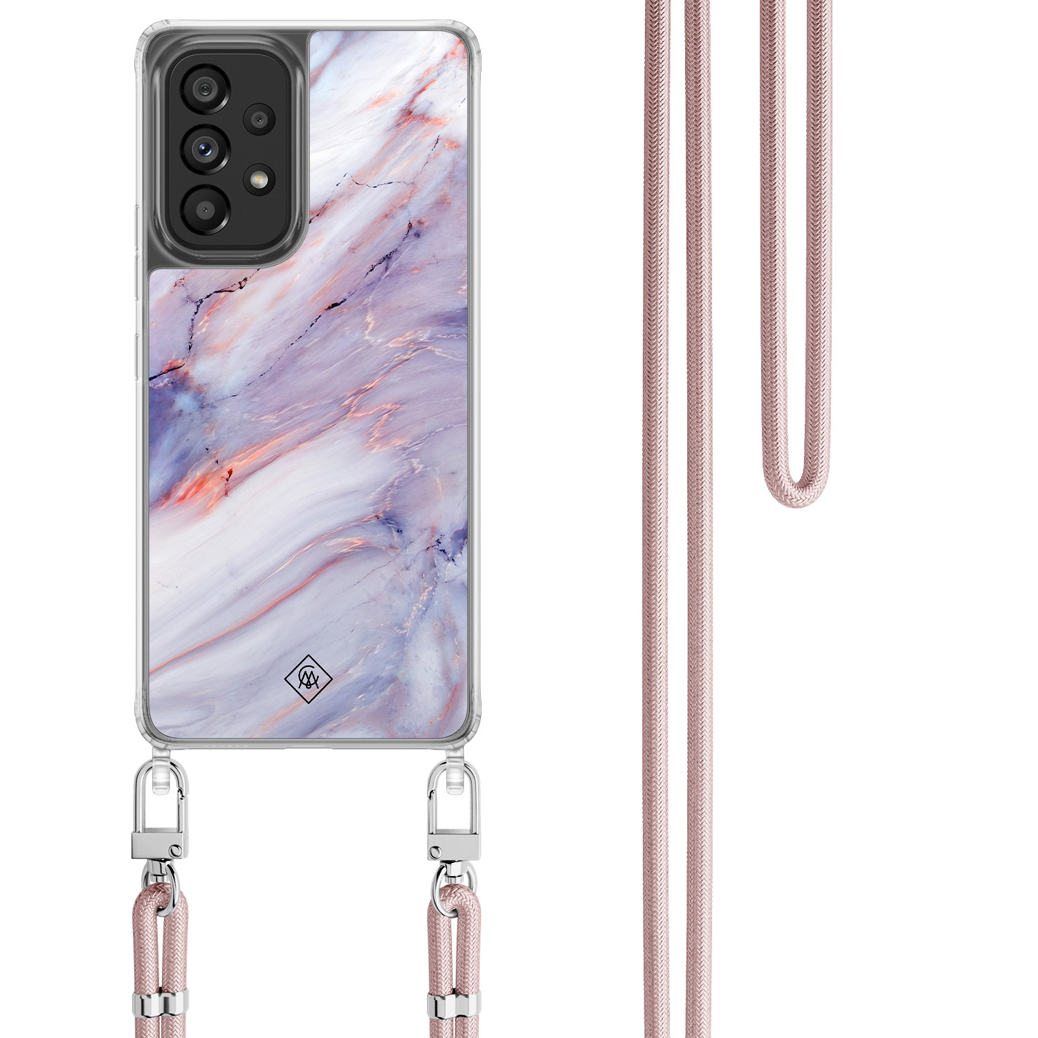 Samsung Galaxy A53 hoesje met rosegoud koord Marmer paars