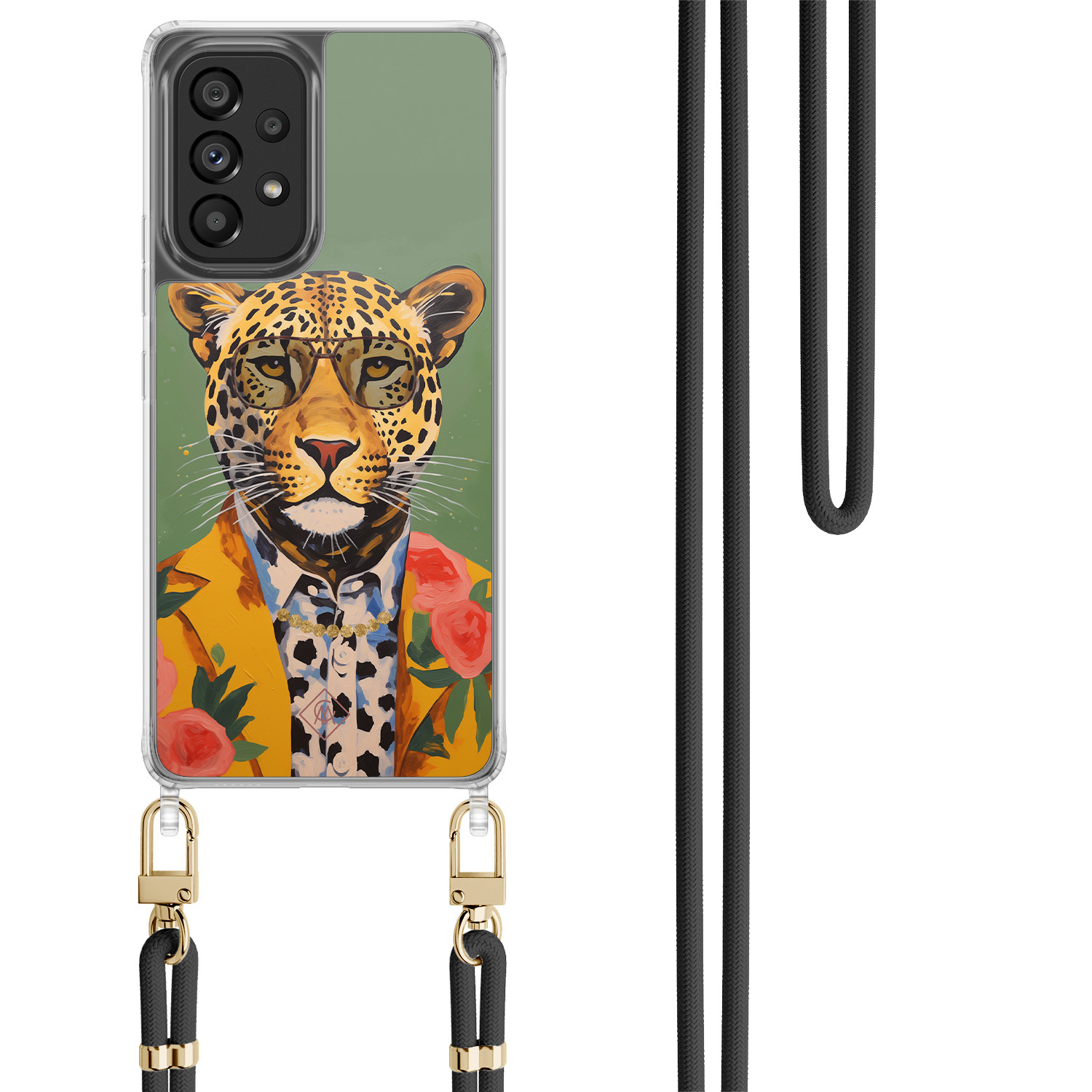 Samsung Galaxy A53 hoesje met zwart koord Luipaard hipster