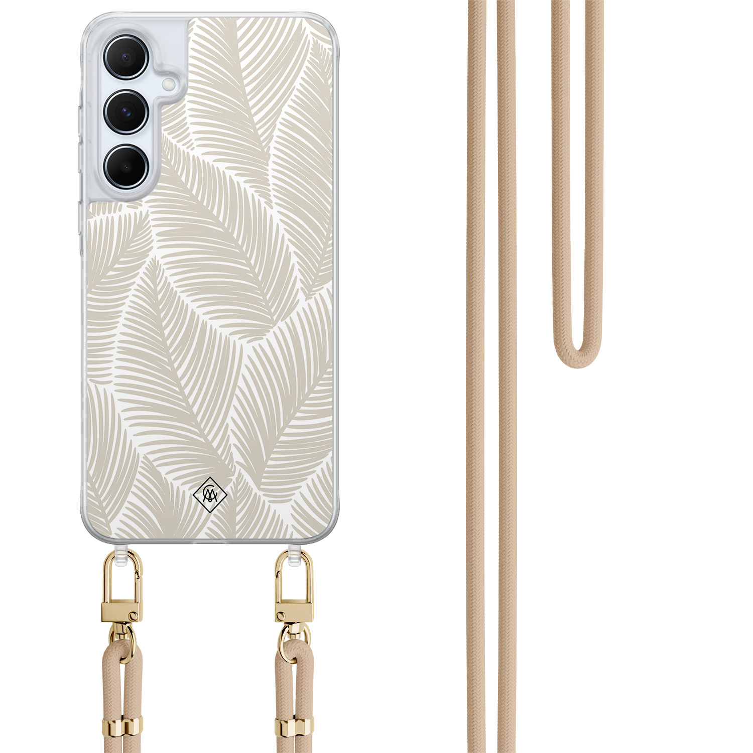 Samsung Galaxy A15 hoesje met beige koord - Palm leaves beige