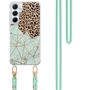 Casimoda Samsung Galaxy A15 hoesje met mint koord - Luipaard marmer mint