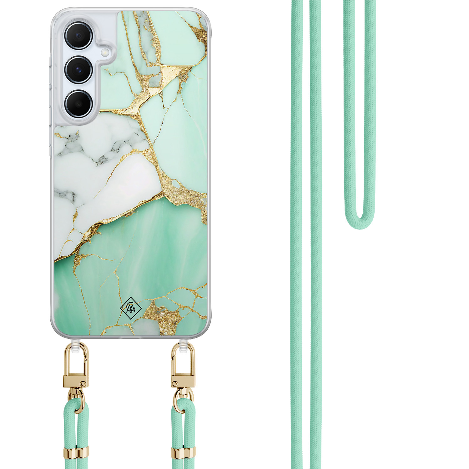 Samsung Galaxy A15 hoesje met mint koord - Marmer mintgroen