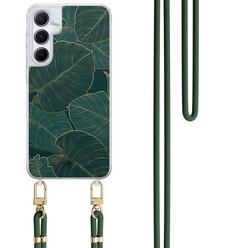 Casimoda Samsung Galaxy A35 hoesje met groen koord - Monstera leaves