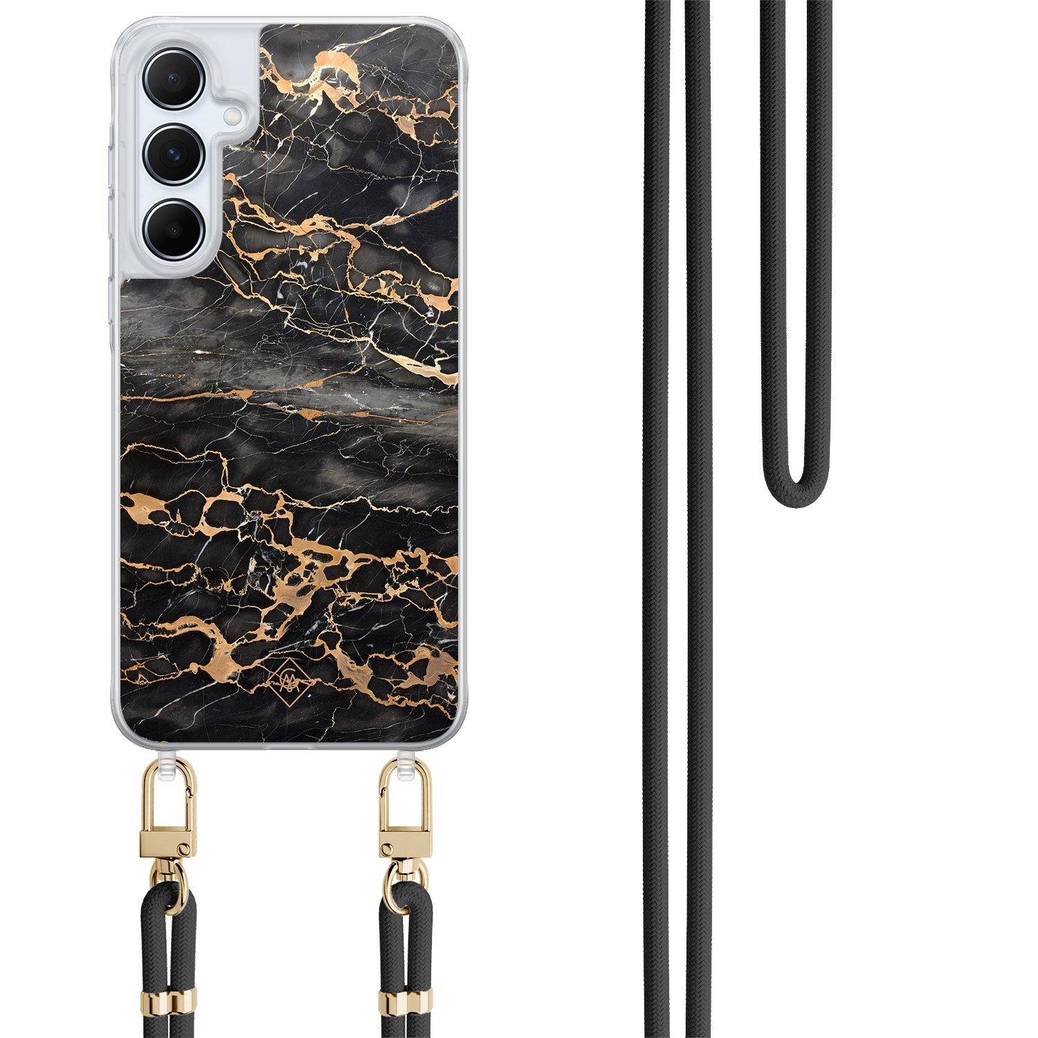Samsung Galaxy A35 hoesje met zwart koord Marmer grijs brons