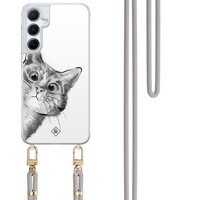 Casimoda Samsung Galaxy A35 hoesje met grijs koord - Peekaboo kat