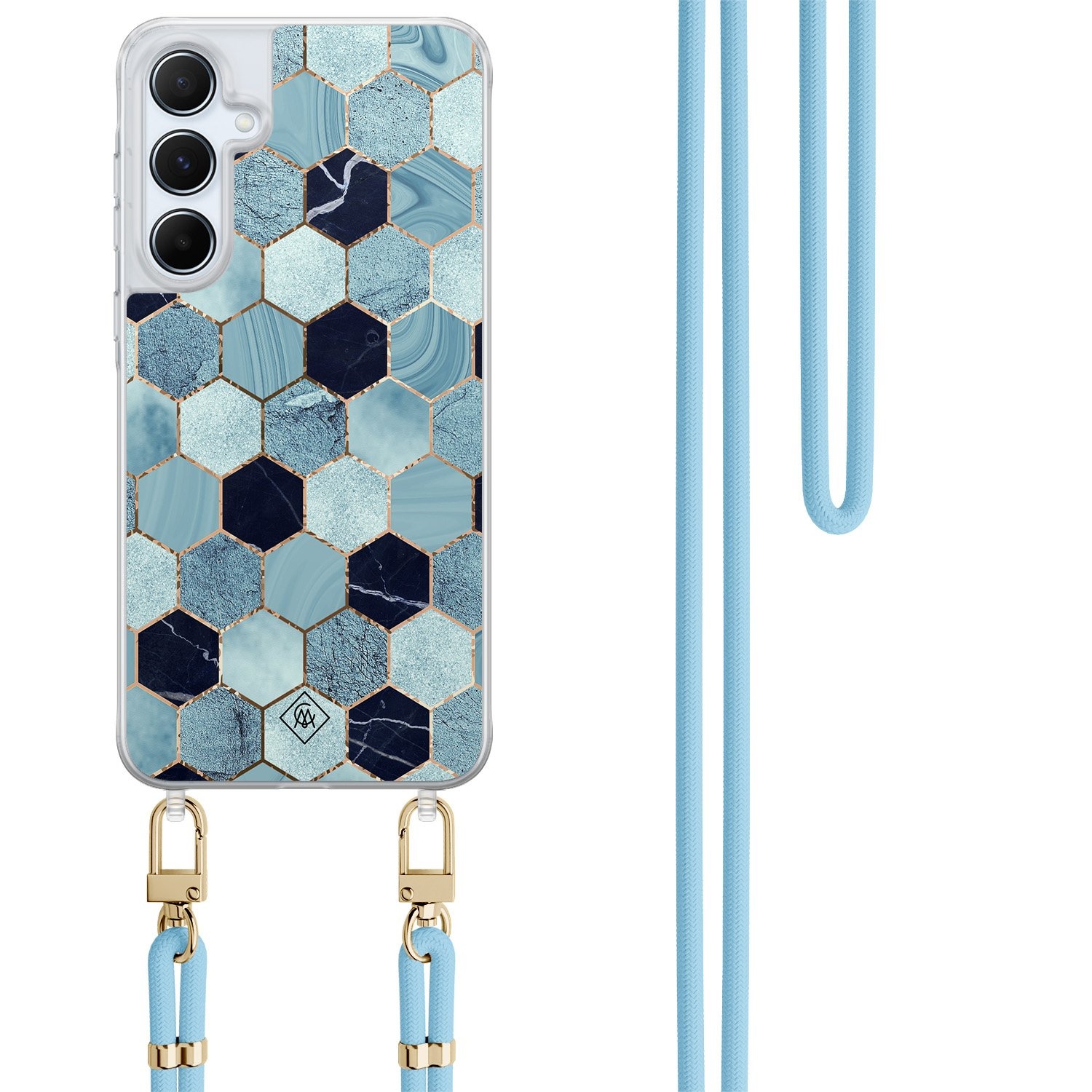 Samsung Galaxy A35 hoesje met blauw koord - Blue cubes