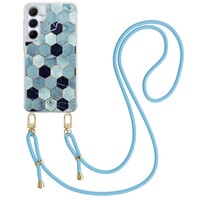 Casimoda Samsung Galaxy A35 hoesje met blauw koord - Blue cubes