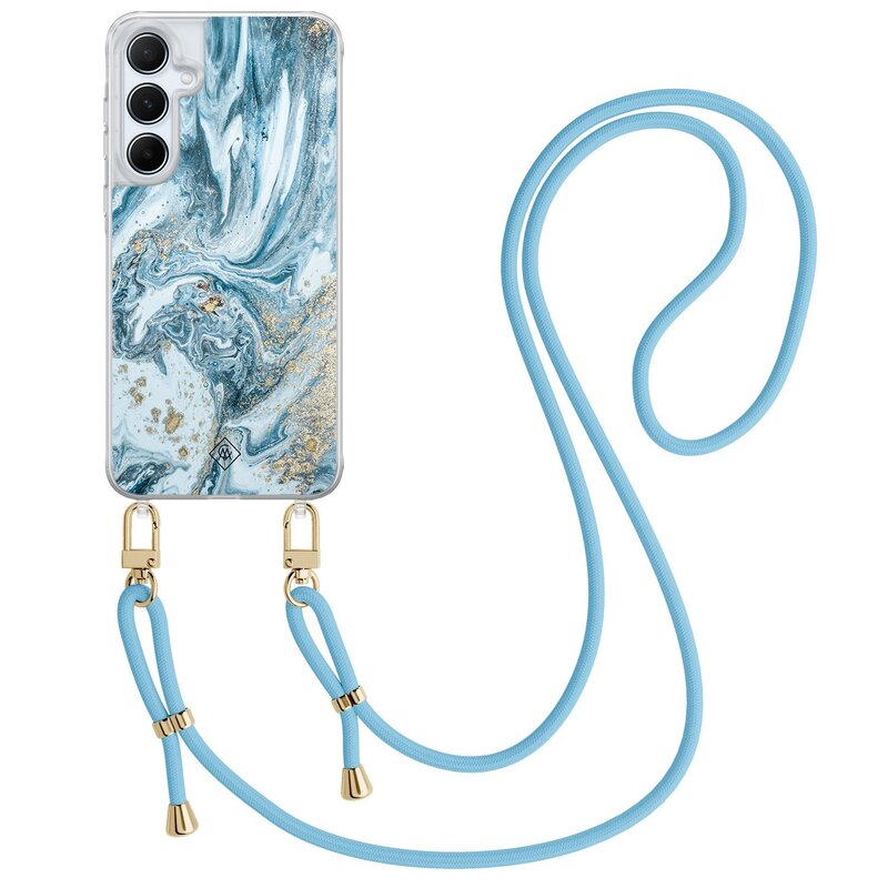 Casimoda Samsung Galaxy A35 hoesje met blauw koord - Marble sea