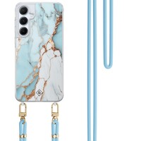 Casimoda Samsung Galaxy A35 hoesje met blauw koord - Marmer lichtblauw