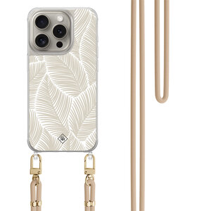 Casimoda iPhone 15 Pro hoesje met beige koord - Palm leaves beige