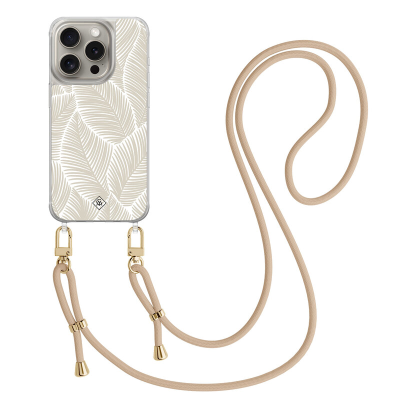 Casimoda iPhone 15 Pro hoesje met beige koord - Palm leaves beige