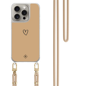 Casimoda iPhone 15 Pro hoesje met beige koord - Hart bruin