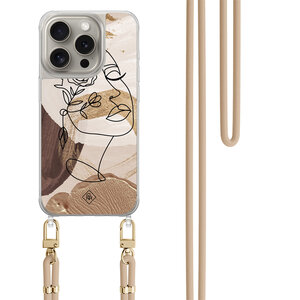 Casimoda iPhone 15 Pro hoesje met beige koord - Abstract gezicht bruin