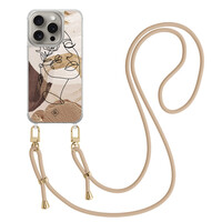 Casimoda iPhone 15 Pro hoesje met beige koord - Abstract gezicht bruin