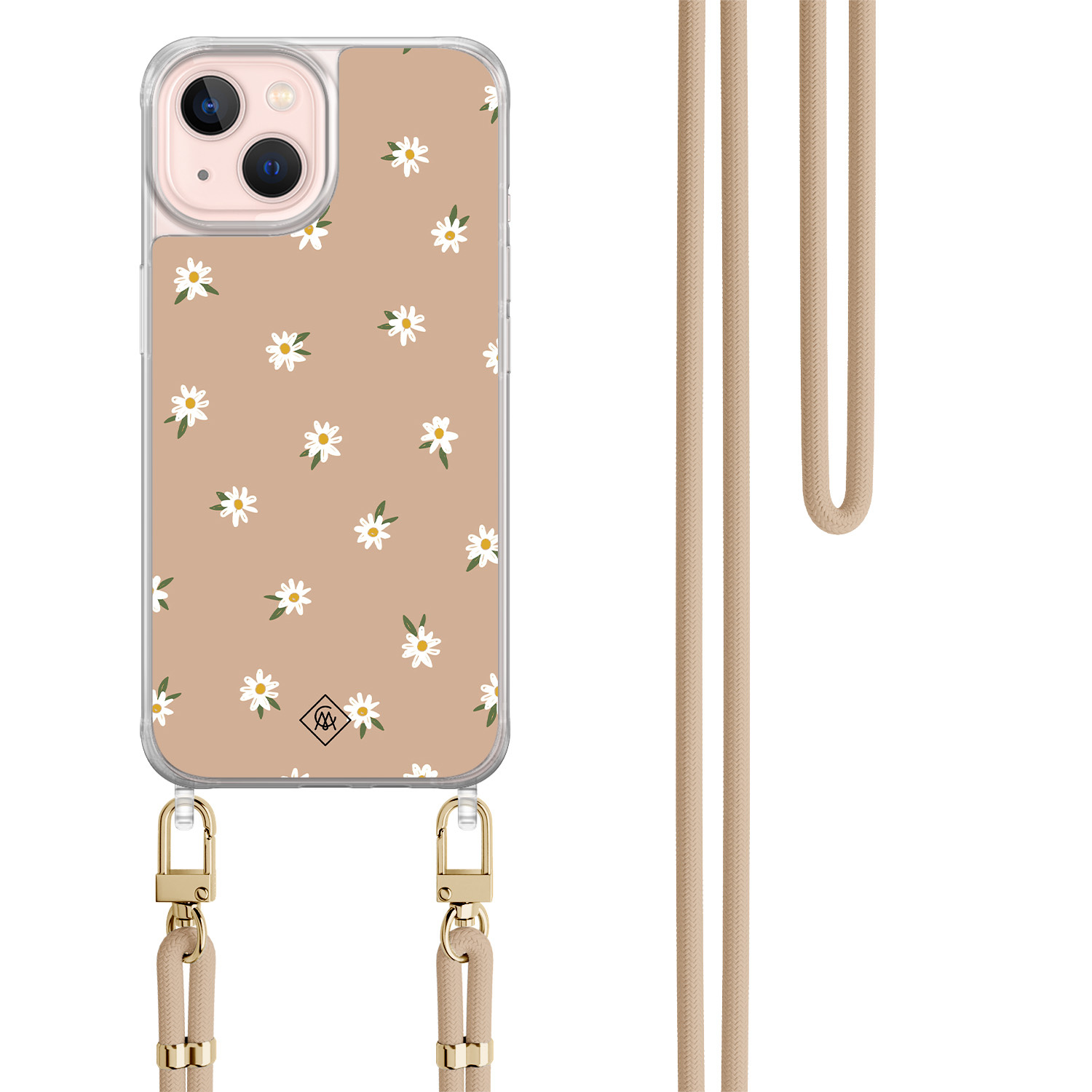 iPhone 13 hoesje met beige koord - Sweet daisies