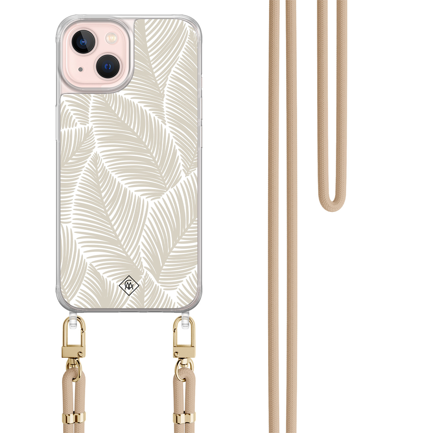 iPhone 13 hoesje met beige koord - Palm leaves beige