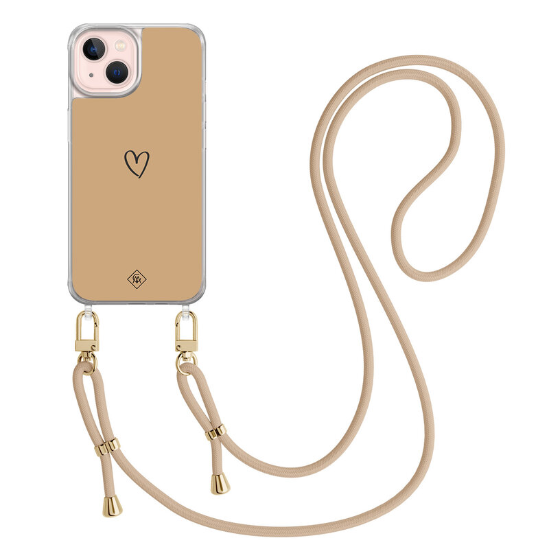 Casimoda iPhone 13 hoesje met beige koord - Hart bruin
